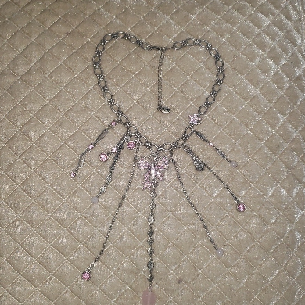 PILGRIM Butterfly Rhinestone Danish Design Necklace Silver